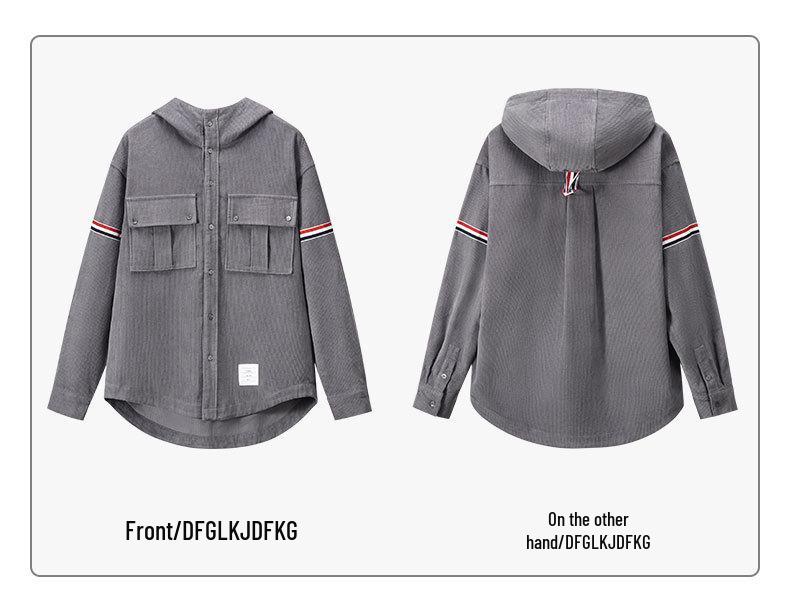 Autumn 2025 Corduroy Hooded Jacket with Red, White & Blue Stripes