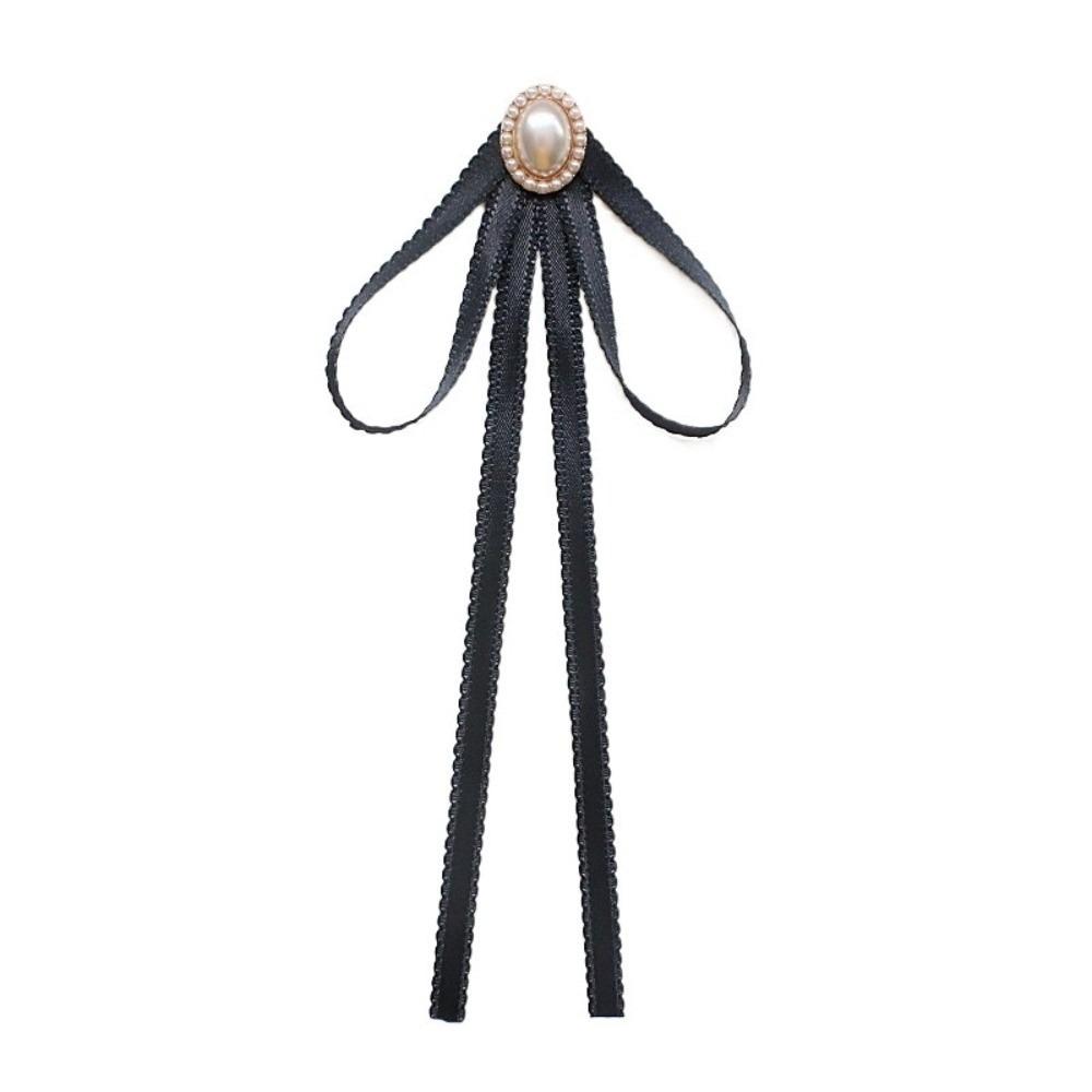 Pearl Black Ribbon Pin Solid Color Funerals Memorial Pin Simple Black Bow Necktie  Girl