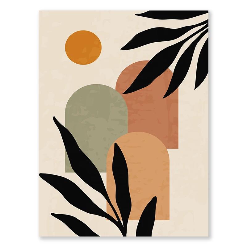 Green Terracotta Nordic Modern Canvas Painting Leaves Colour Block Bedroom Frameless Poster Bohemian Abstract Wall Art Beige
