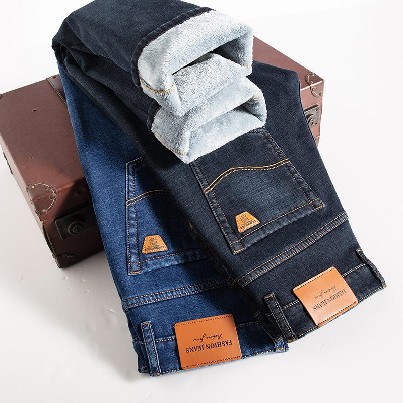 High-end winter velvet jeans loose straight elastic thickened warm cotton velvet long pants tide