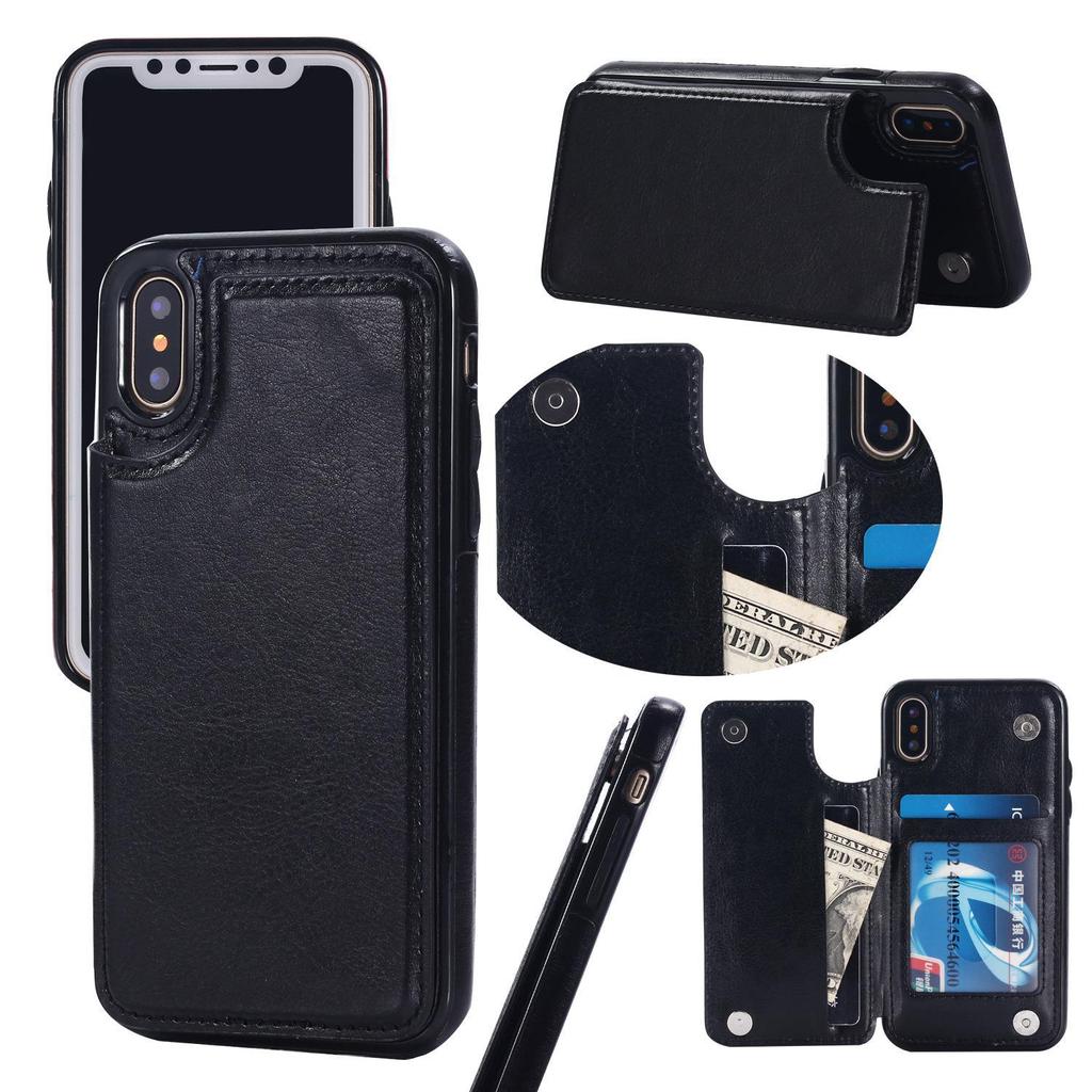 Suitable For IPhone 15 Leather Case With Crazy Horse Pattern 14 Phone Case With Creative Max Sticker And Card Insertion Protective Cover