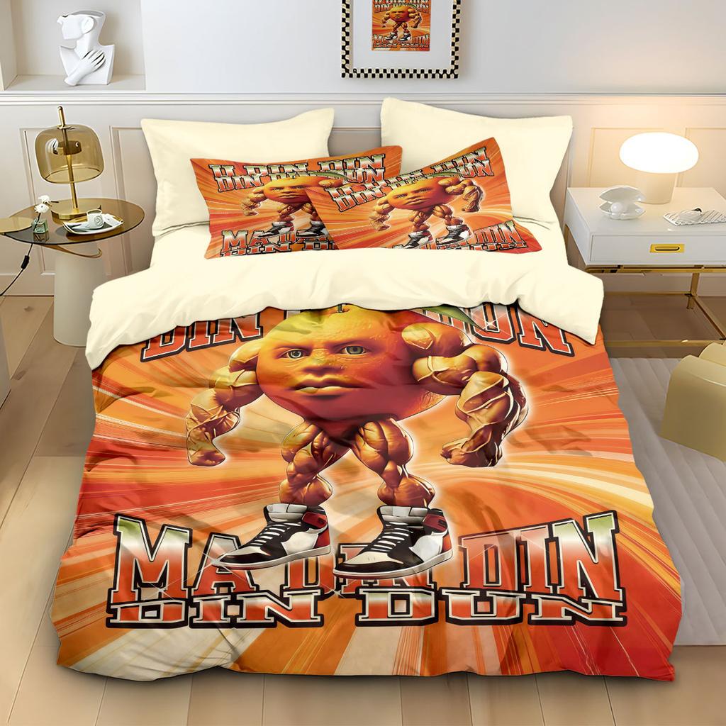 Cartoon ai Brainrot Tung Tung Sahur Bedding Set Bedroom Decoratio Duvet Cover Pillowcase Adult Boy Girl Single Double Large Siz