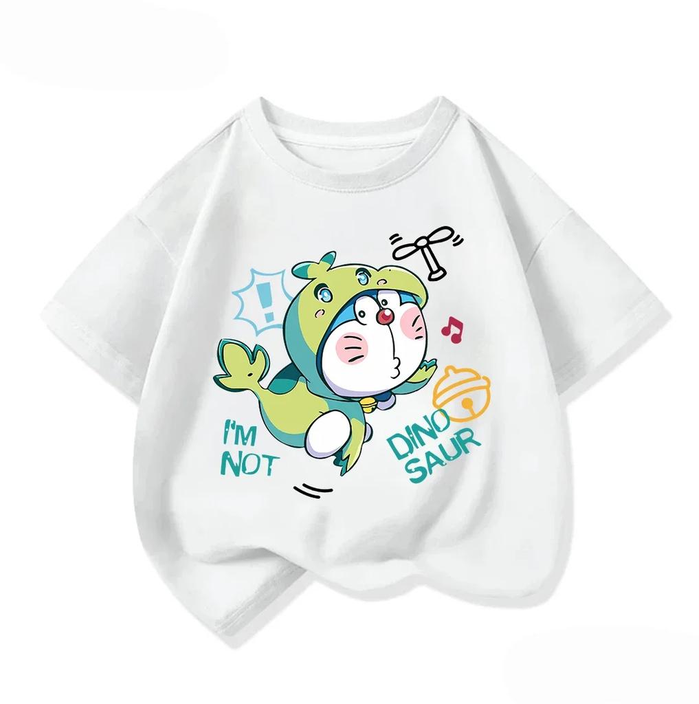 Summer Kids Crew Neck T Shirt Cute Kawaii Cartoon Print Fashion Street Tops For Boys Girls Doraemon Casual Outfit 314Y