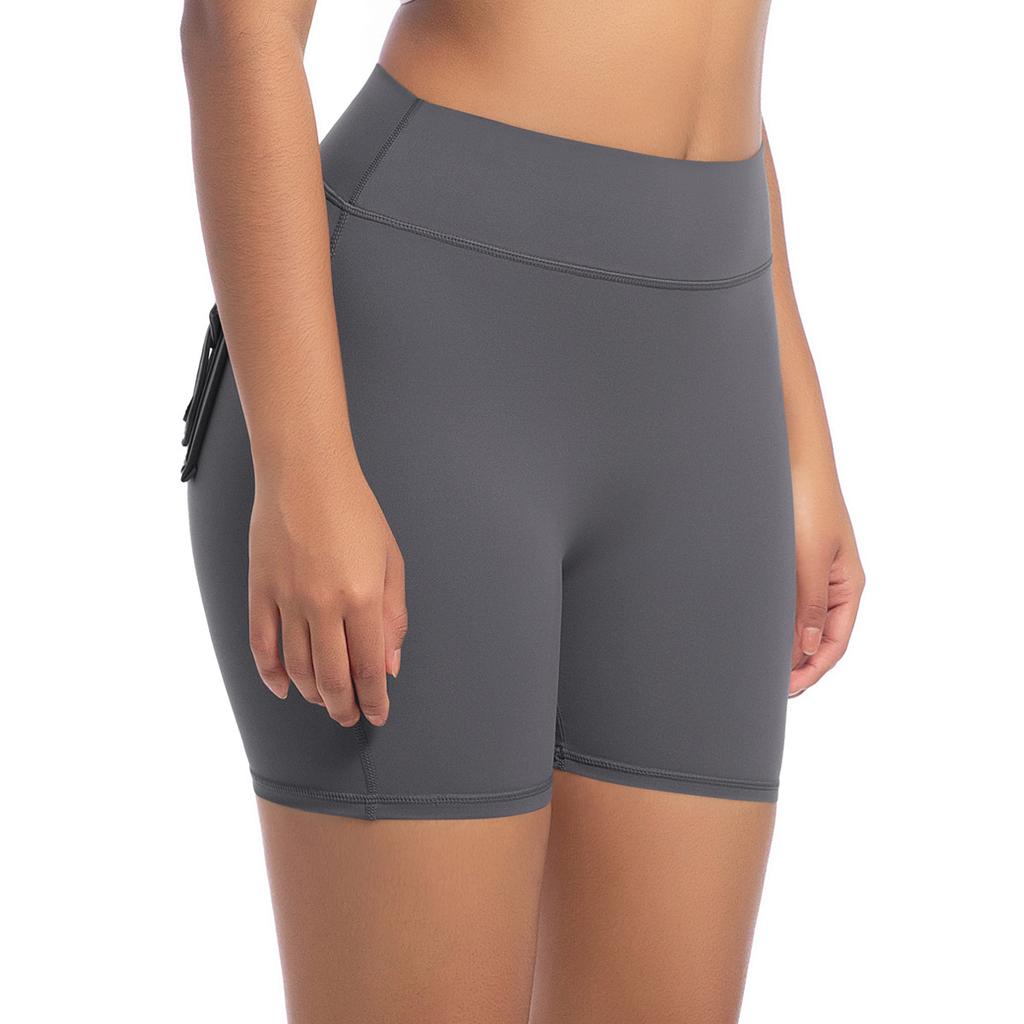 Workwear Pocket Tight Shorts Women's High Waist Elastic Hip Lifting Button Yoga Pants Speed Drying Running Fitness Pants