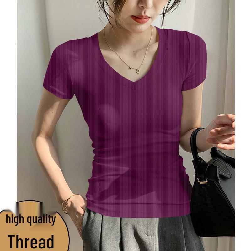 2026 Women's Chic High-Quality Ribbed V-Neck Short Sleeve Outerwear - Trendy & Comfortable