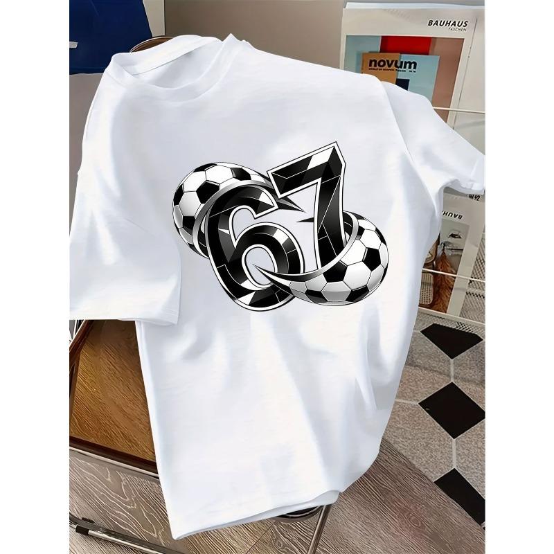 European sizes Children Casual T-Shirt with Soccer and Number 67 Design Perfect for Sports Enthusiasts, Crew Neck, Short Sleeve, Medium Stretch Fabric