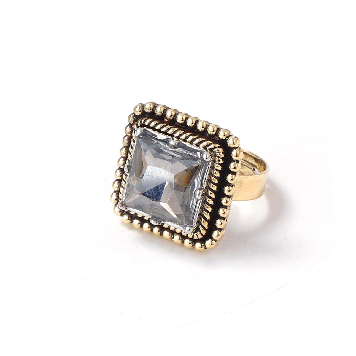 ZA cross-border exquisite fashion simple geometric alloy square diamond opening live women s ring elegant and versatile accessories