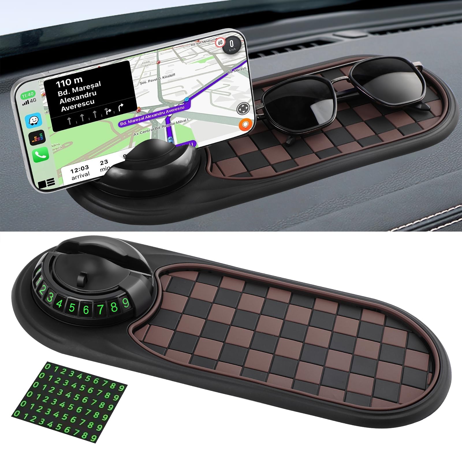 2 in 1 Car Dashboard Anti-Slip Mat with Temporary Parking Number Multifunction Auto Phone Holder Car Anti Slip Mat Phone Holder