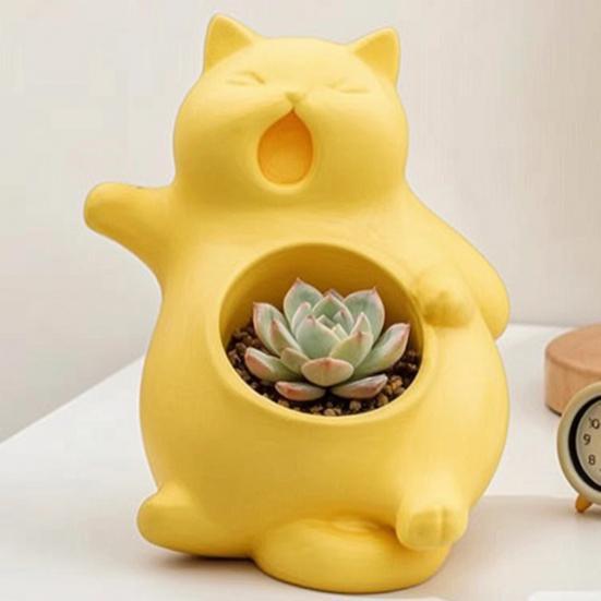 Flowerpot Yawning Cat Shape Integrated Molding Plant Pot Indoor Gardening Plant Holder Home Office Garden Healing Decor