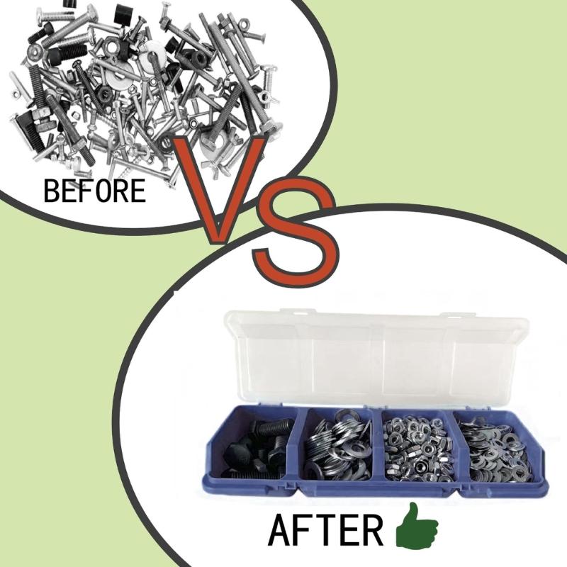 Small Parts Organizers Box Set, 2 Pack Plastic Hardware Cases with 4 Compartments and Transparent Lids for Fastener Sorting