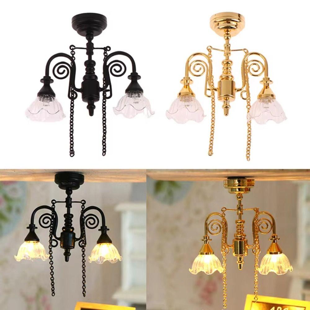 Creative Dollhouse Chandelier Model Battery Operated LED Wall Sconces Doll House Decor