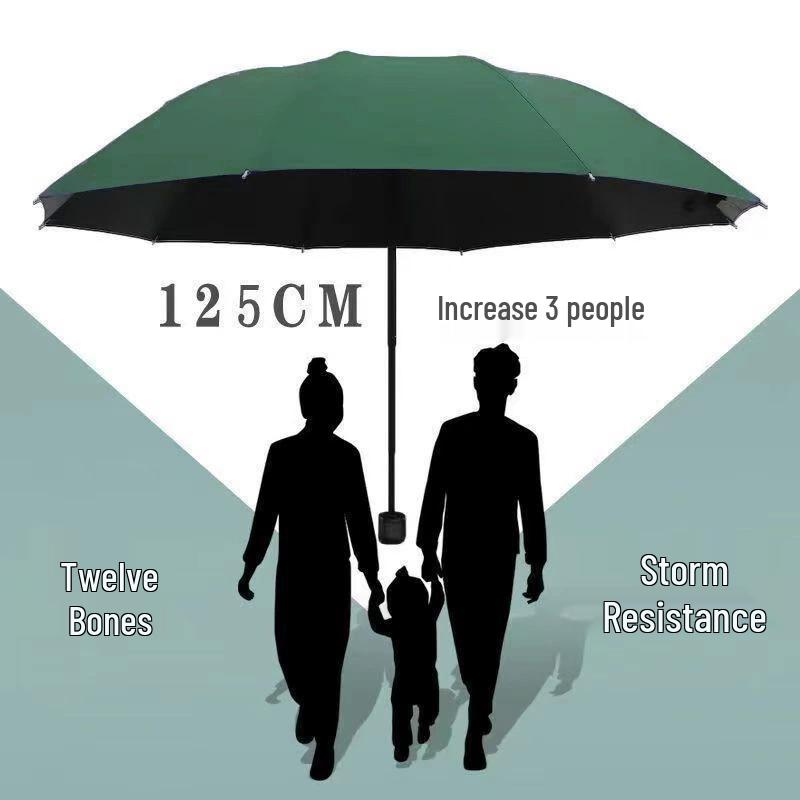 Large Automatic Windproof Umbrella: Dual Use for Sun and Rain, Black Glue Sunshade