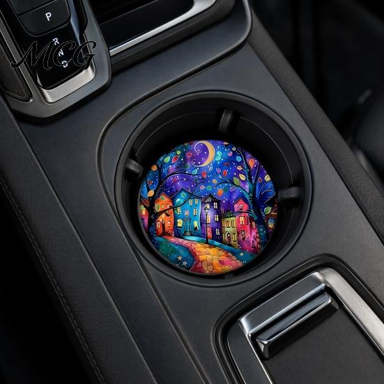 Easy Clean Car Coasters 2PCS Coasters, Oil Painting Print, Decorative Non-Slip Thermal Pads, Stain-Resistant Modern Accessory Gift to Cup Holders, for