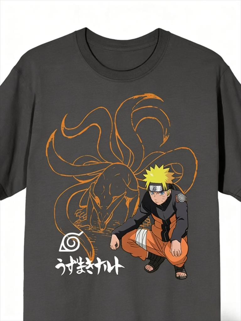 Naruto Kurama TShirt Men Summer Uzumaki Naruto NineTails Fox Anime Graphic Short Sleeve Oversized Streetwear Fan Tee