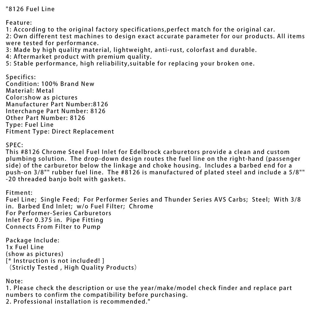 8126 Fuel Line For Performer Series and Thunder Series AVS Carbs