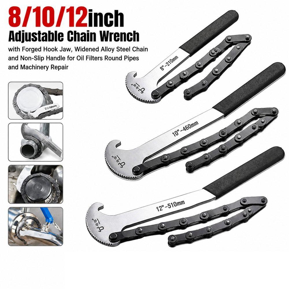 Widened Chain Links Oil Filter Wrench 8/10/12inch Adjustable Chain Wrench Pipe Maintenance