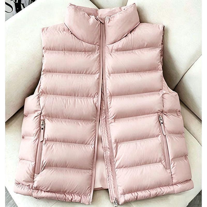 Warm Short Padded Vest Women Lightweight Korean Style Stand Collar Slim Fit Winter Cotton Vest
