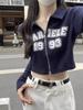 American Retro Hot Girl Double Zipper Cropped Top - Slim Fit Printed T-Shirt for Early Autumn