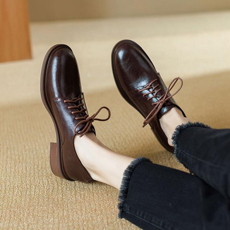 Mode NEU Frühling/Herbst Damen Pumps Runde Zehenpartie Klobiger Absatz Schuhe Prägnante Spaltleder Schuhe für Damen Zum Schnüren Handgefertigte Damenschuhe