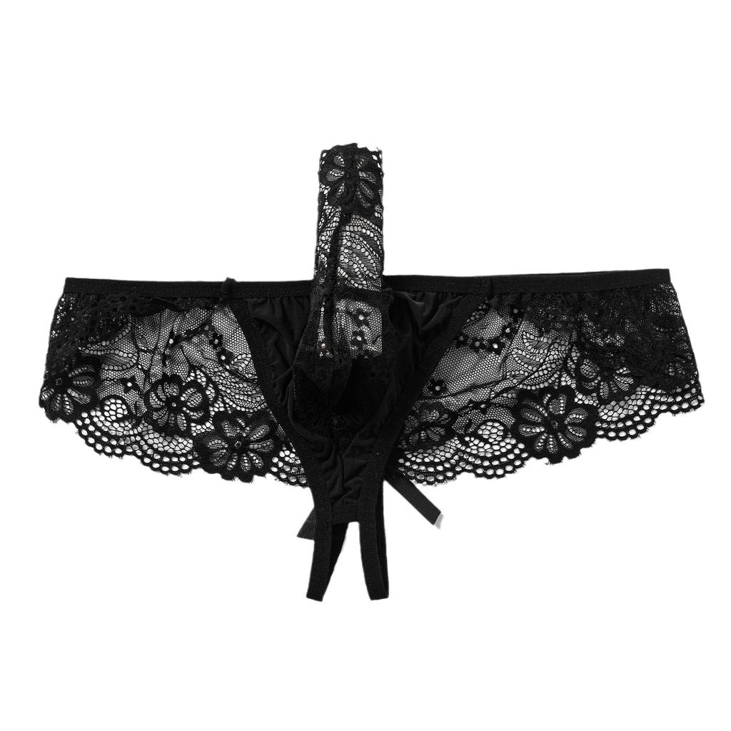 Men's sexy panties low-rise briefs, sexy lace full transparent panties, men's bed sexy flower panties