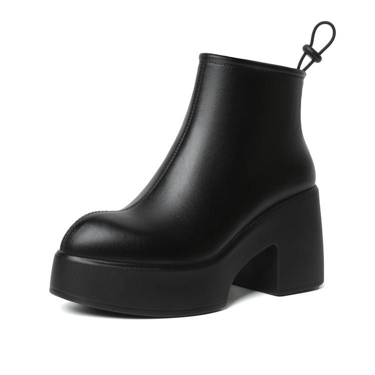 Leather Platform Martin Boots Women's 2025 New Autumn and Winter Velvet Small Thick Heel Short Boots Women's High Heel Cigarette Boots