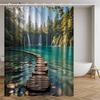 Forest Waterfall Shower Curtain Wooden Path Lake Scene Nature Art Calm Wilderness Decor Waterproof Printed Bath Curtain Home