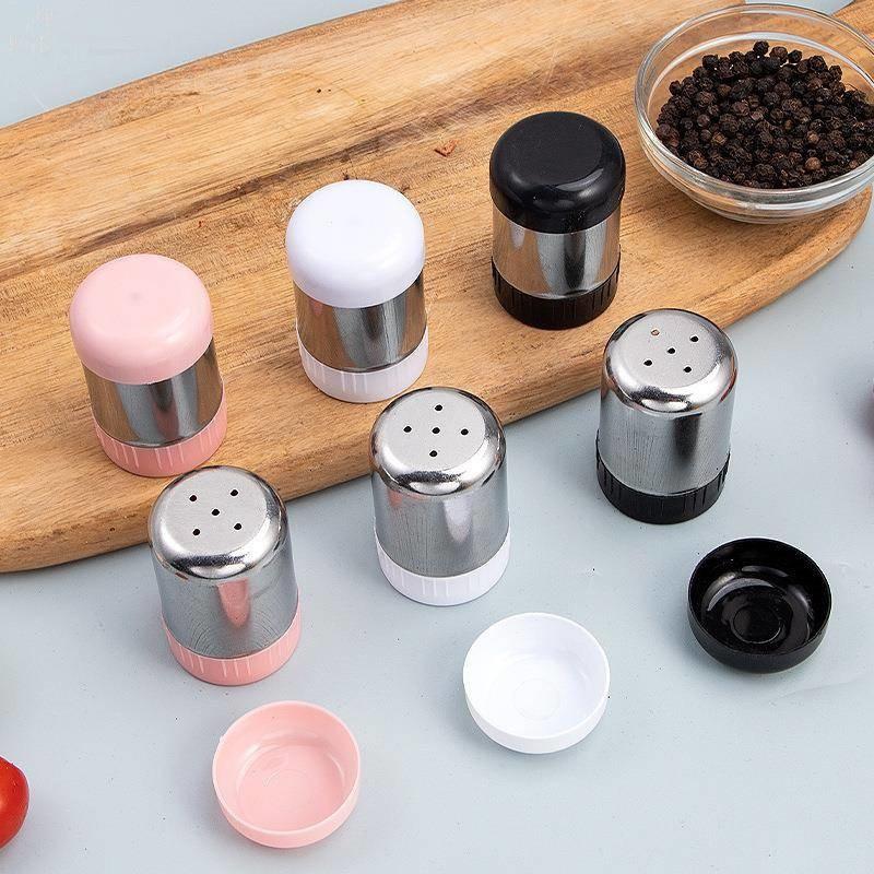 Stainless Steel 5-Hole Salt Shaker Portable Mini Seasoning Bottle With Dust Cover Small Pepper Bottle Condiment Jar Kitchen Tool