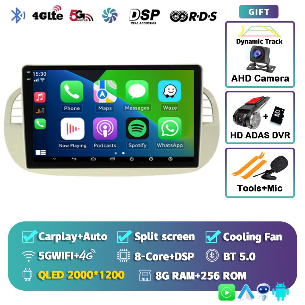 Android 14 Carplay Car Radio For Fiat 500 Multimedia Video Player Navigation GPS Stereo AI Voice Head Unit 360 Camera 4G+Wifi BT