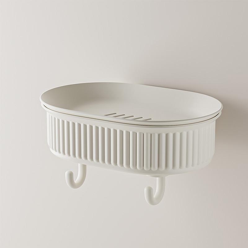 No-Punching Roman Pillar Soap Box – Household Wall-Mounted with Hooks, Bathroom Drainage Storage Rack, Shelf