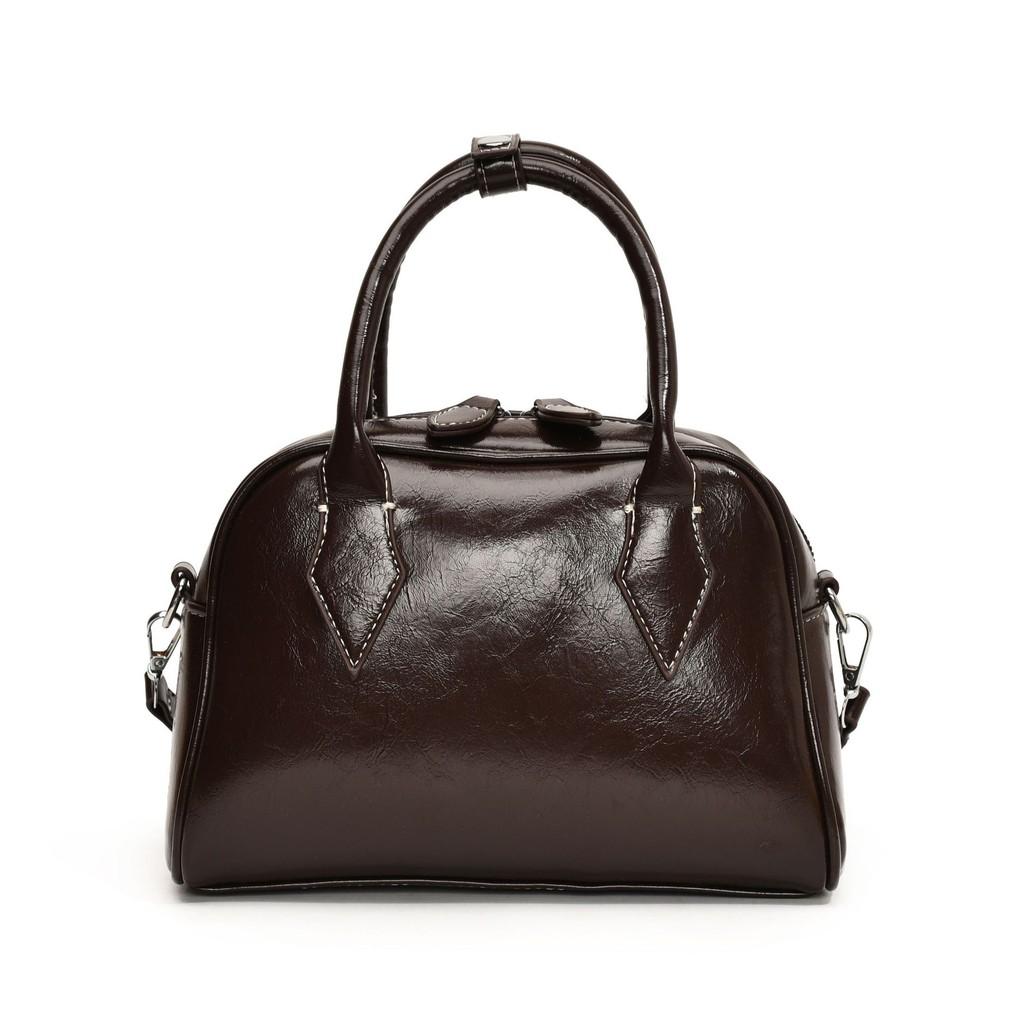 IELGY Handbag Niche Oil Wax Leather Boston Female Bag Fashion Commuter Bag