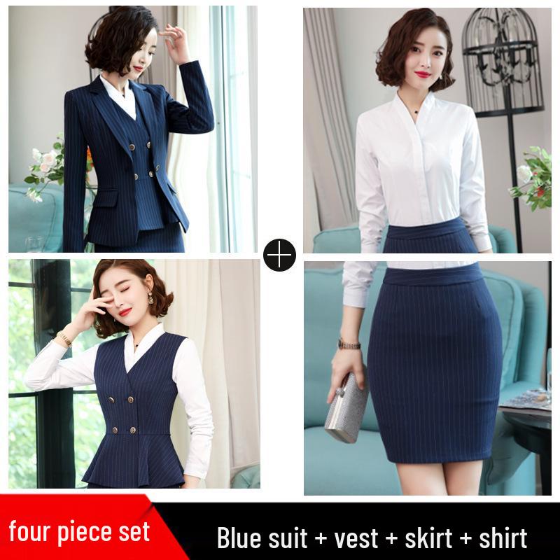 2025 Stylish Luxury Striped Suit Set: Slimming Professional Aviation & Rail Crew Uniform