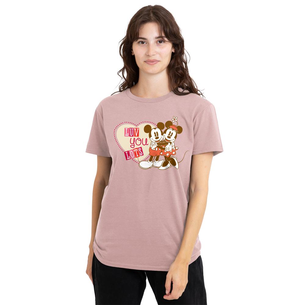 Disney Womens/Ladies Luv You Lots! Mickey & Minnie Mouse Vintage Valentine`s Day T-Shirt