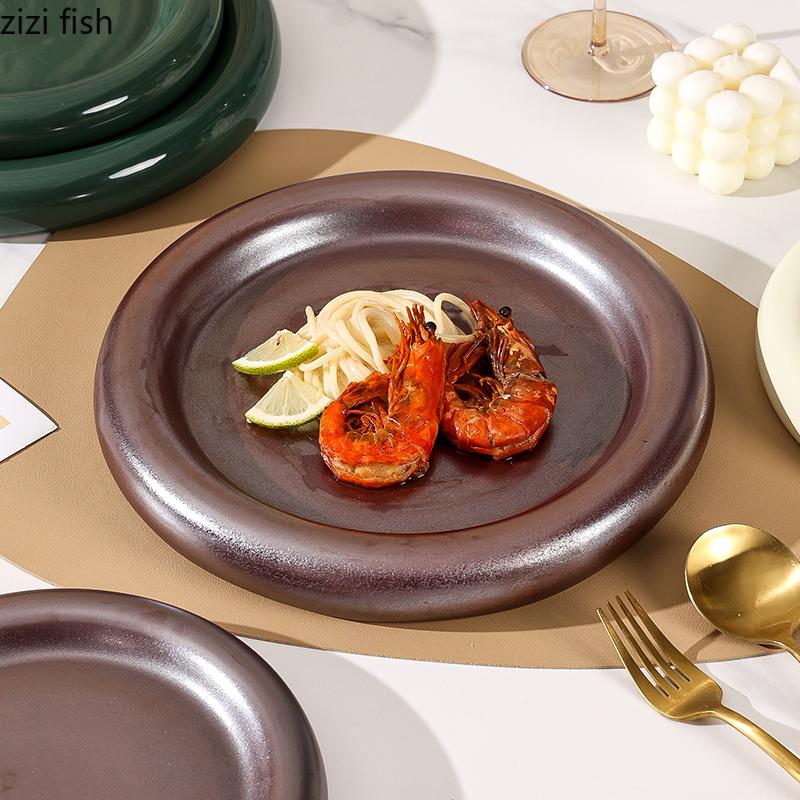 Jednokolorowy Okrągły Ceramiczny Talerz Obiadowy w Stylu Zachodnim Talerz na Stek Talerz na Makaron Talerze do Sushi Talerz Sting Talerzyki Deserowe Miska na Owoce