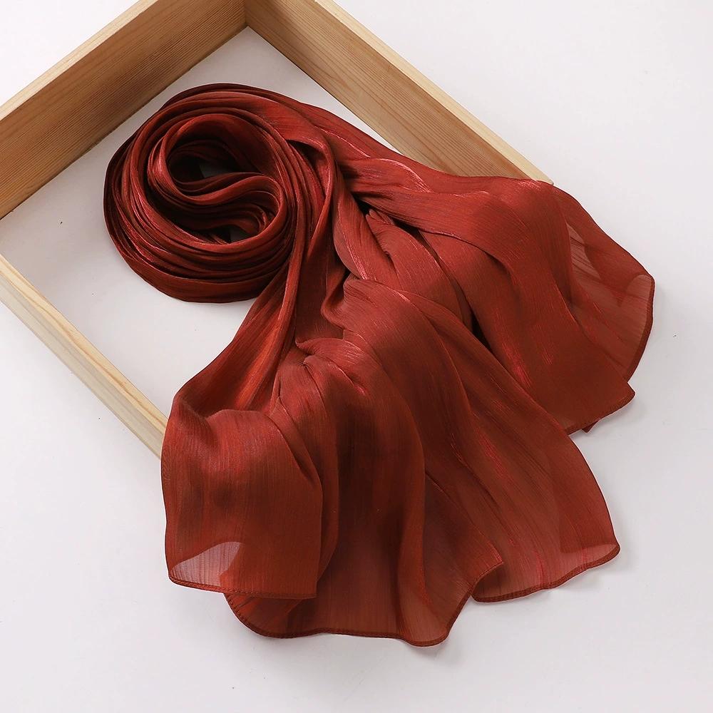 Breathable and Cool Long Scarf Malaysian Shining Imatation Silk Solid Color Scarf Veil Hijab Chiffon Shawl