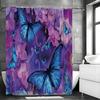 Butterfly Floral Blue and Purple Shower Curtain, Bathroom Decorative Shower Curtain, Waterproof Shower Curtain with Hooks