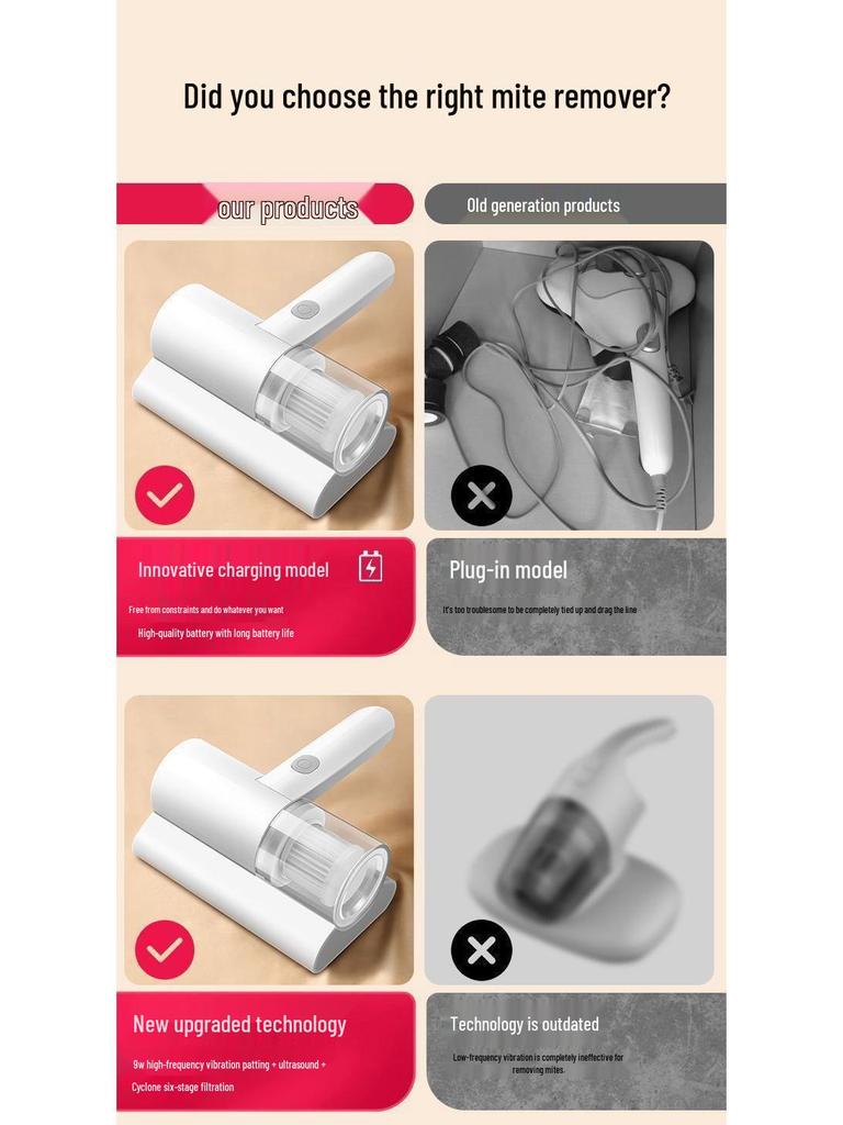 Compact Wireless UV Mite Removal Vacuum Cleaner for Beds and Sofas