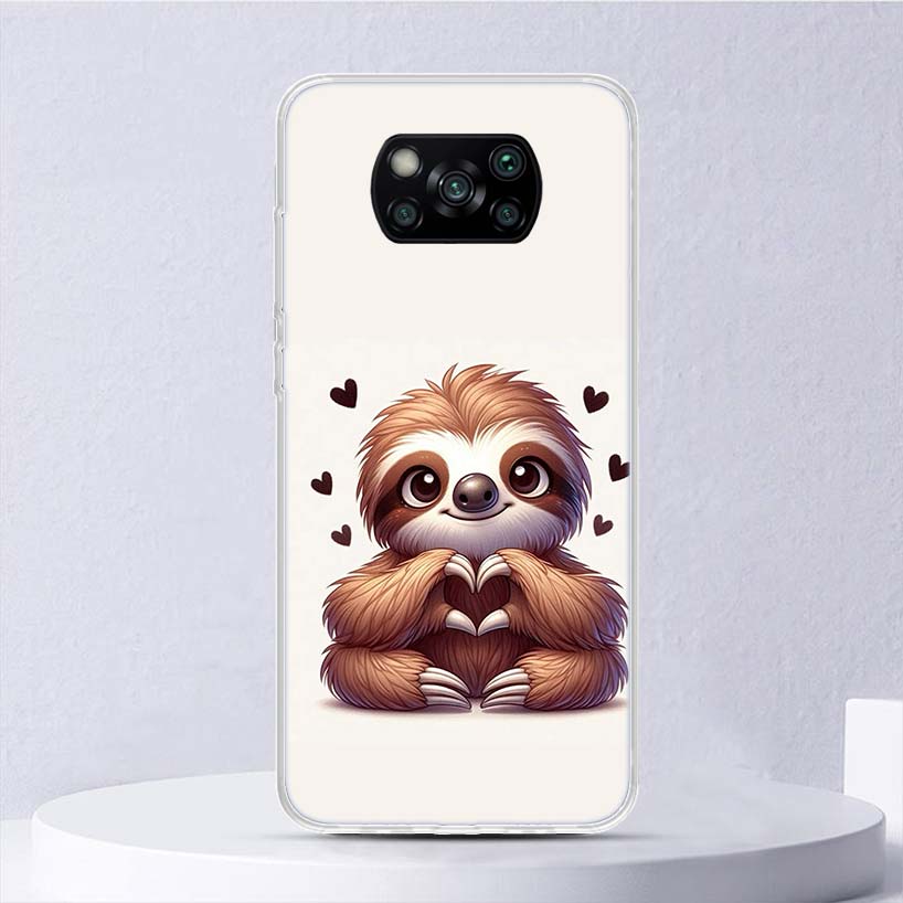 Animal Cute Cartoon Sloth Coffee Soft Case For Xiaomi Poco X7 X6 X5 X4 X3 Nfc F7 Ultra F6 F5 Pro Phone Cover F4 Gt F3 M5S M4 M3