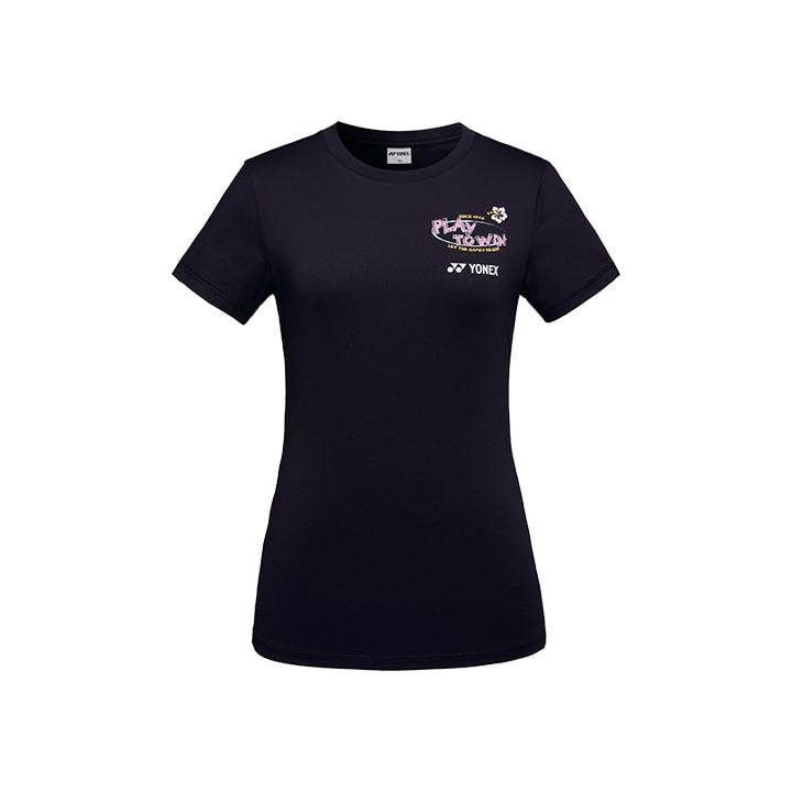 Yonex 249Tr004F Black Women S Lettering Graphic Short Sleeve T-Shirt Black/Bk085