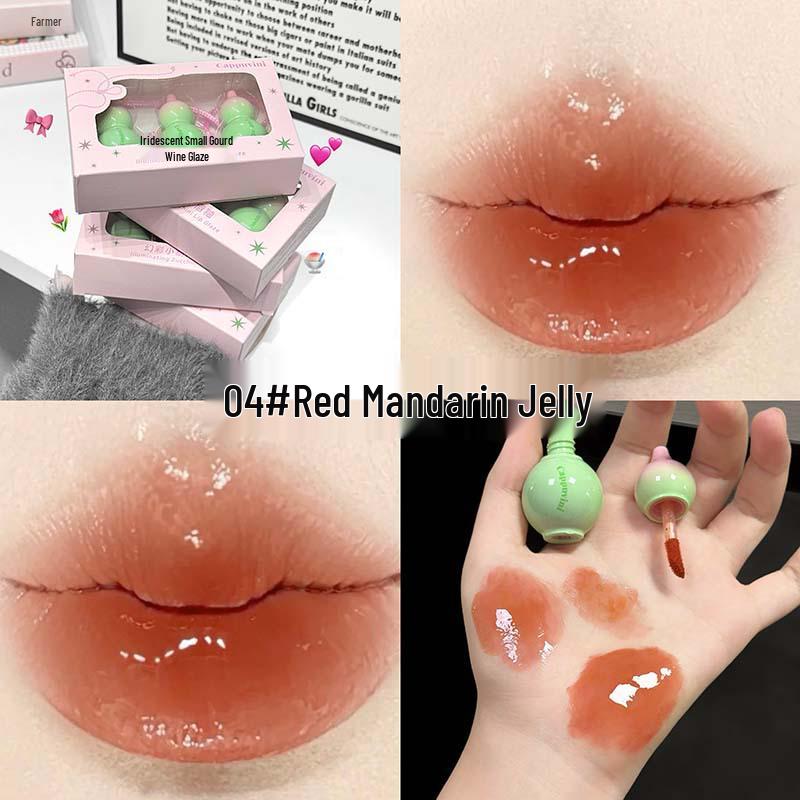 Cappuvini Gourd Lip Glaze Set: Three-Piece Mirror Shine Whitening Lip Gloss.