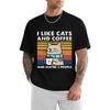 Mens Casual Loose Cotton TShirt I Like Cats And Coffee Street Fashion Crewneck Breathable Hip Hop Tees Funny Graphic Design