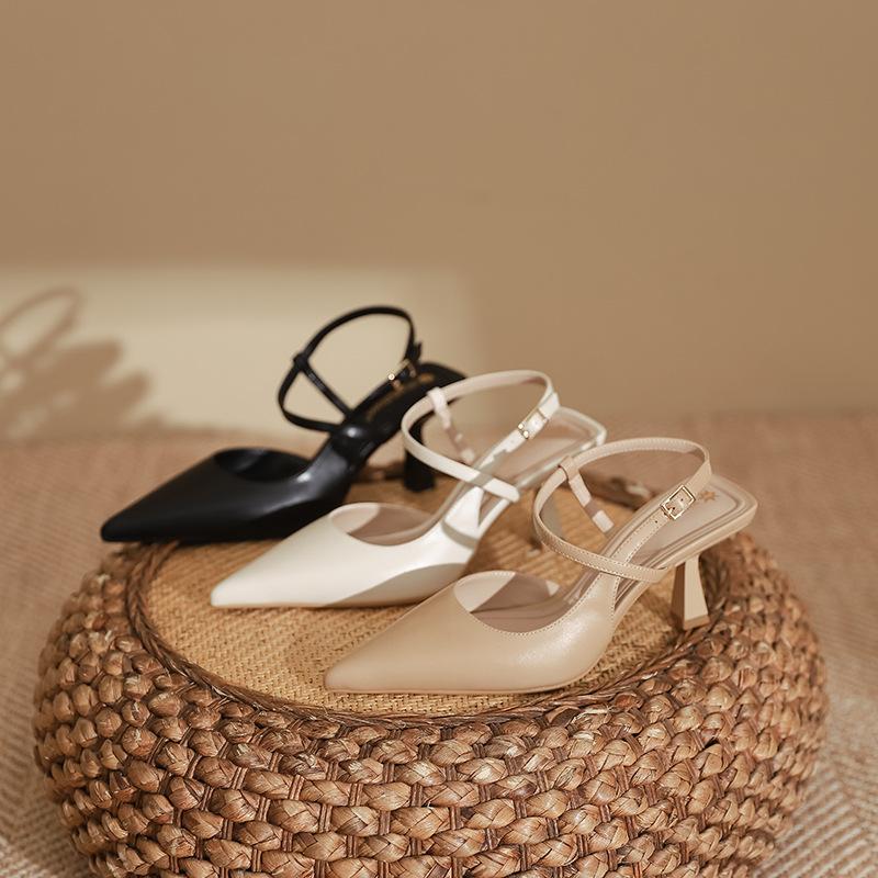 Summer Women Shoes Pointed Toe Thin Heel Women Sandals Genuine Leather Shoes for Women Slingback Elegant High Heels Party Shoes