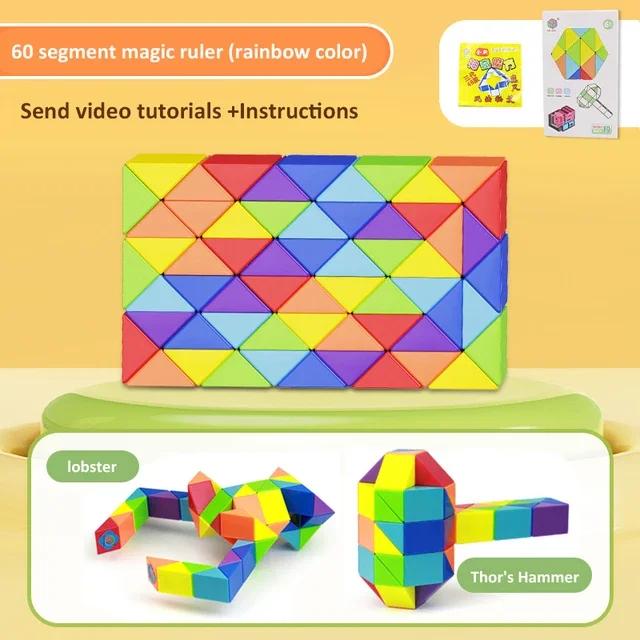 Multi-Color Transformable Magic Cube Puzzle - 3D Segments Magic Rule Snake Rubix Cubo Educational Toys Gift for Children & Kids
