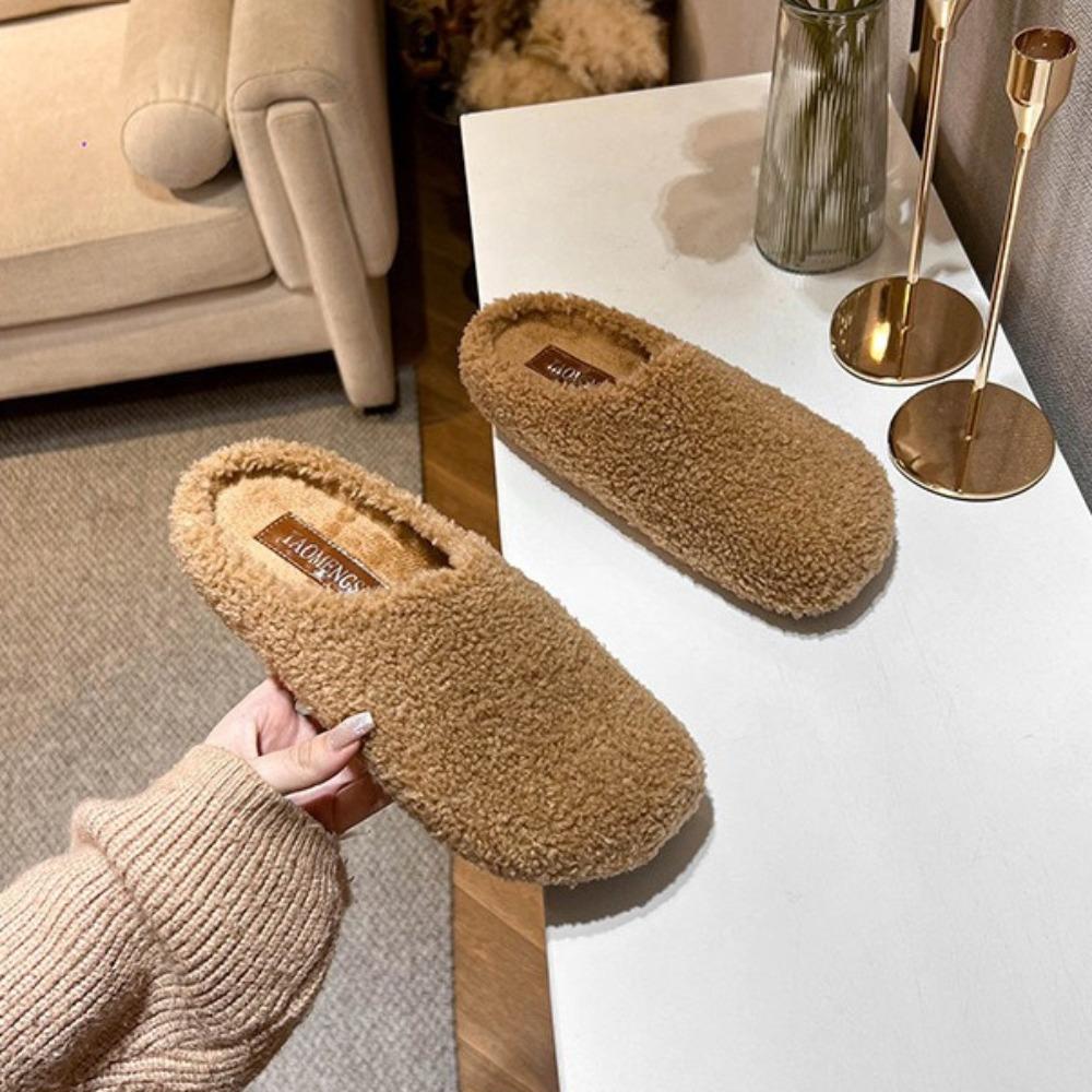 Women's Home Slippers Baotou Thermal Cotton Slippers Woman Outside Velvet Half Slippers Women Wear Autumn and Winter Models