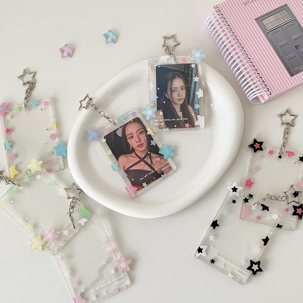 Cute Idol Photocard Display Pendant Transparent Acrylic Card Holder with Star Girls 3-Inch Photo Card Hard Case Cover Bag Decor