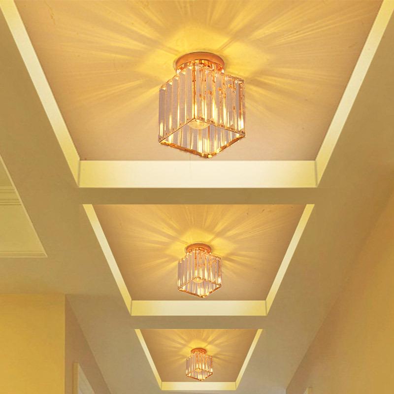 Elegant Gold Crystal Chandelier for Corridor, Balcony, or Cloakroom - Surface-Mounted Decorative Downlight