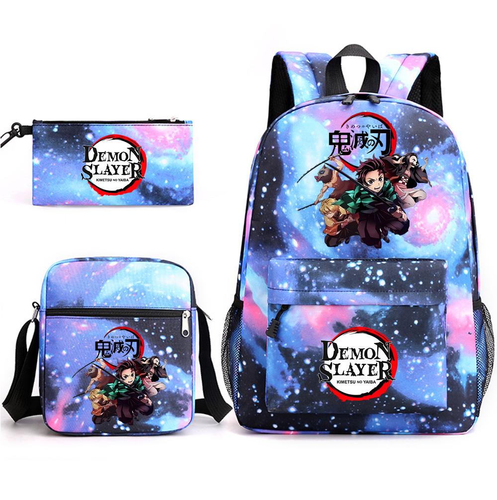 3Pcs/set Anime Demon Slayer Printed Backpack with Shoulder Bag Pencil Case for Teenager Student Boy Girl Large Capacity Waterproof Schoolbag