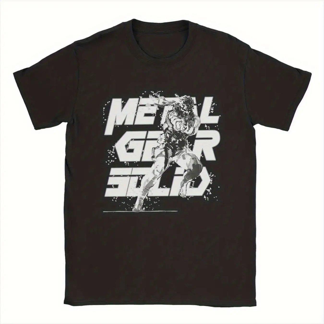 MenS Metal Gear Solid Graphic TShirt Black Casual Cotton Tee with Bold White Lettering Short Sleeve Round Neck Tee S