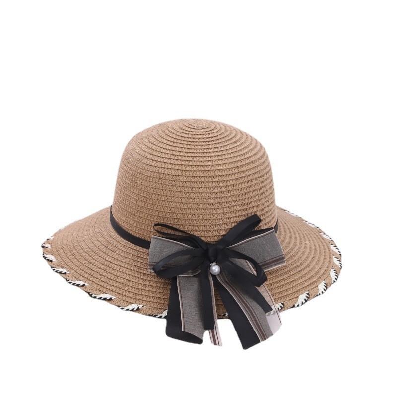 Polyester Sun Hat With Large Brim And Bow For Summer Beach Outings