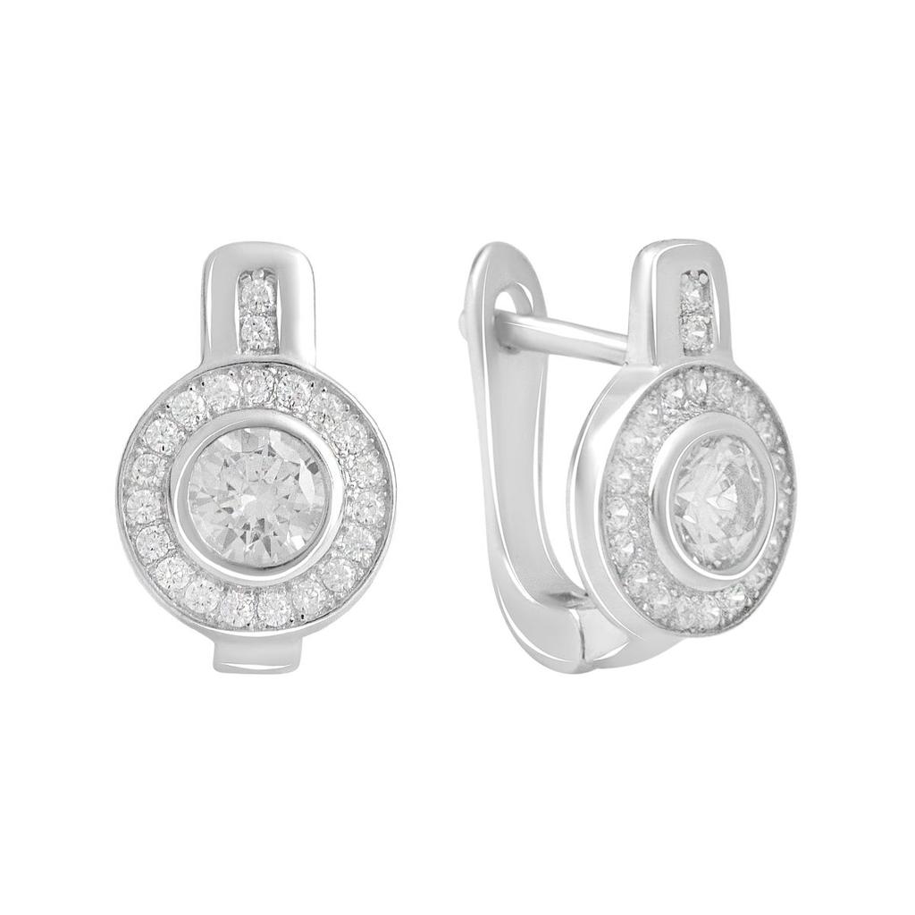 Boucles D'oreilles Créoles Argent Sterling à Double Chaîne Avec Zircons Cubiques