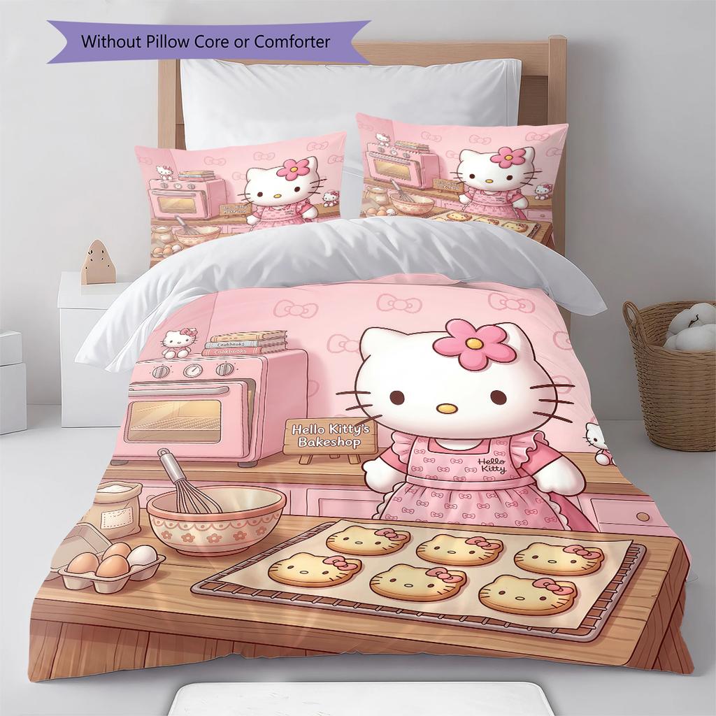 Hello Kitty Cute Pattern Bedding,Quilt Set Quilt Cover Pillowcase Home Birthday Gift(1 * Duvet Cover + 2 * Pillowcase, Without Core)